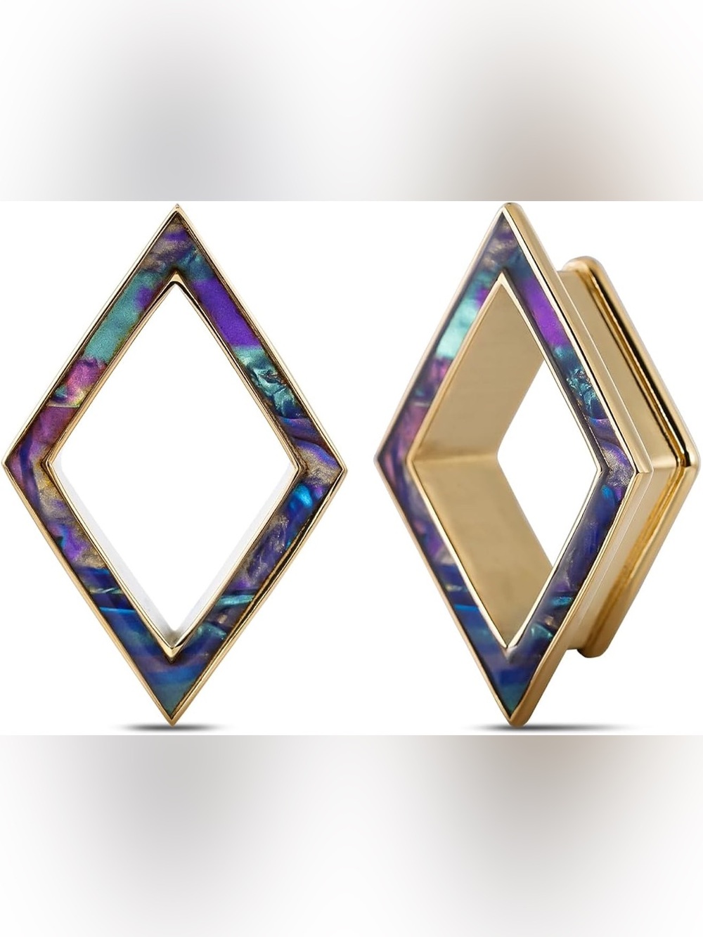 NEW Punk Youth Rhombus Tunnel Earrings with Iridescent Blue and Purple Inlay